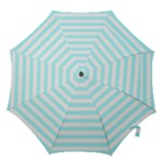 Horizontal Stripes - White and Celeste Cyan Hook Handle Umbrella (Large)