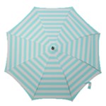 Horizontal Stripes - White and Celeste Cyan Hook Handle Umbrella (Small)