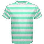 Horizontal Stripes - White and Aquamarine Men s Cotton Tee