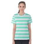 Horizontal Stripes - White and Aquamarine Women s Cotton Tee