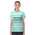 Horizontal Stripes - White and Aquamarine Women s Sport Mesh Tee
