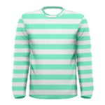 Horizontal Stripes - White and Aquamarine Men s Long Sleeve T-shirt