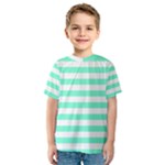 Horizontal Stripes - White and Aquamarine Kid s Sport Mesh Tee