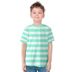 Horizontal Stripes - White and Aquamarine Kid s Cotton Tee