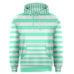 Horizontal Stripes - White and Aquamarine Men s Pullover Hoodie