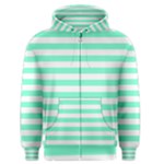 Horizontal Stripes - White and Aquamarine Men s Zipper Hoodie