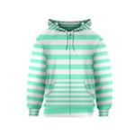 Horizontal Stripes - White and Aquamarine Kid s Zipper Hoodie