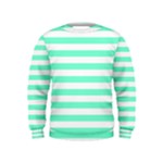 Horizontal Stripes - White and Aquamarine Kid s Sweatshirt