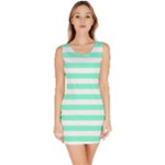 Horizontal Stripes - White and Aquamarine Bodycon Dress