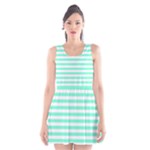 Horizontal Stripes - White and Aquamarine Scoop Neck Skater Dress