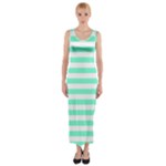 Horizontal Stripes - White and Aquamarine Fitted Maxi Dress
