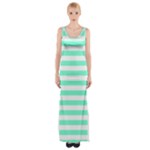 Horizontal Stripes - White and Aquamarine Maxi Thigh Split Dress