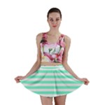 Horizontal Stripes - White and Aquamarine Mini Skirt