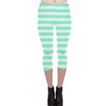 Horizontal Stripes - White and Aquamarine Capri Leggings