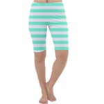 Horizontal Stripes - White and Aquamarine Cropped Leggings