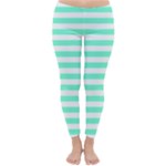Horizontal Stripes - White and Aquamarine Winter Leggings