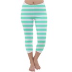 Horizontal Stripes - White and Aquamarine Capri Winter Leggings