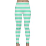 Horizontal Stripes - White and Aquamarine Yoga Leggings