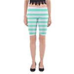 Horizontal Stripes - White and Aquamarine Yoga Cropped Leggings