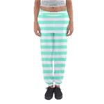 Horizontal Stripes - White and Aquamarine Women s Jogger Sweatpants