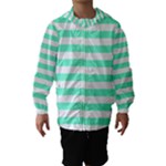 Horizontal Stripes - White and Aquamarine Hooded Wind Breaker (Kids)