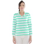 Horizontal Stripes - White and Aquamarine Wind Breaker (Women)
