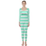 Horizontal Stripes - White and Aquamarine Long Sleeve Catsuit