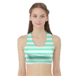 Horizontal Stripes - White and Aquamarine Women s Sports Bra with Border
