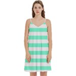Horizontal Stripes - White and Aquamarine Women s Reversible Sports Bra with Border