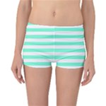 Horizontal Stripes - White and Aquamarine Reversible Boyleg Bikini Bottoms