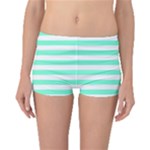 Horizontal Stripes - White and Aquamarine Boyleg Bikini Bottoms