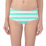 Horizontal Stripes - White and Aquamarine Mid-Waist Bikini Bottoms