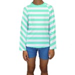 Horizontal Stripes - White and Aquamarine Kid s Long Sleeve Swimwear