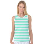 Horizontal Stripes - White and Aquamarine Women s Basketball Tank Top