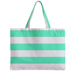 Horizontal Stripes - White and Aquamarine Zipper Mini Tote Bag