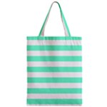 Horizontal Stripes - White and Aquamarine Zipper Classic Tote Bag