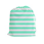 Horizontal Stripes - White and Aquamarine Drawstring Pouch (XL)