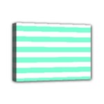 Horizontal Stripes - White and Aquamarine Mini Canvas 7  x 5  (Stretched)