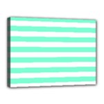 Horizontal Stripes - White and Aquamarine Canvas 16  x 12  (Stretched)