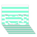 Horizontal Stripes - White and Aquamarine I Love You 3D Greeting Card (7x5)