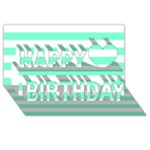 Horizontal Stripes - White and Aquamarine Happy Birthday 3D Greeting Card (8x4)
