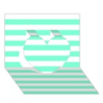 Horizontal Stripes - White and Aquamarine Heart 3D Greeting Card (7x5)