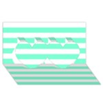 Horizontal Stripes - White and Aquamarine Twin Hearts 3D Greeting Card (8x4)