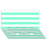 Horizontal Stripes - White and Aquamarine Twin Heart Bottom 3D Greeting Card (8x4)