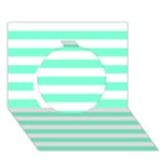 Horizontal Stripes - White and Aquamarine Circle 3D Greeting Card (7x5)