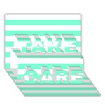 Horizontal Stripes - White and Aquamarine TAKE CARE 3D Greeting Card (7x5)