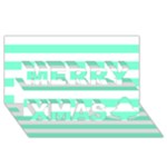 Horizontal Stripes - White and Aquamarine Merry Xmas 3D Greeting Card (8x4)