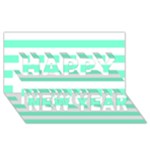 Horizontal Stripes - White and Aquamarine Happy New Year 3D Greeting Card (8x4)