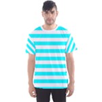 Horizontal Stripes - White and Aqua Cyan Men s Sport Mesh Tee