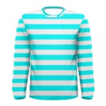 Horizontal Stripes - White and Aqua Cyan Men s Long Sleeve T-shirt